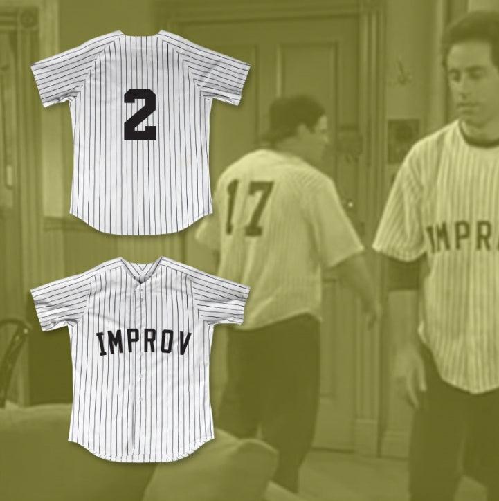 Custom Any Name Number JERRY SEINFELD 2 IMPROV WHITE PINSTRIPED BASEBALL JERSEY 'THE UNDERSTUDY' Top Stitched S-6XL