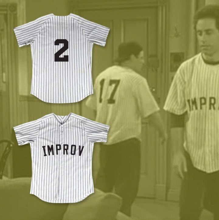 Custom Any Name Number JERRY SEINFELD 2 IMPROV WHITE PINSTRIPED BASEBALL JERSEY 'THE UNDERSTUDY' Top Stitched S-6XL
