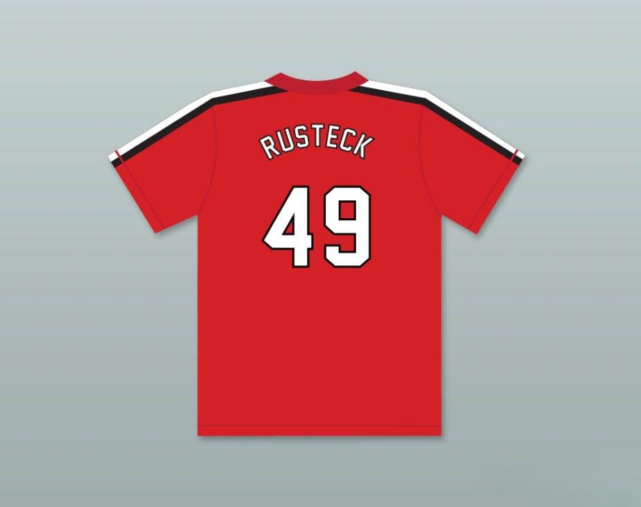 Custom Any Name Number DICK RUSTECK 49   RED BASEBALL JERSEY THE BATTERED BASTARDS OF BASEBALL Top Stitched S-6XL