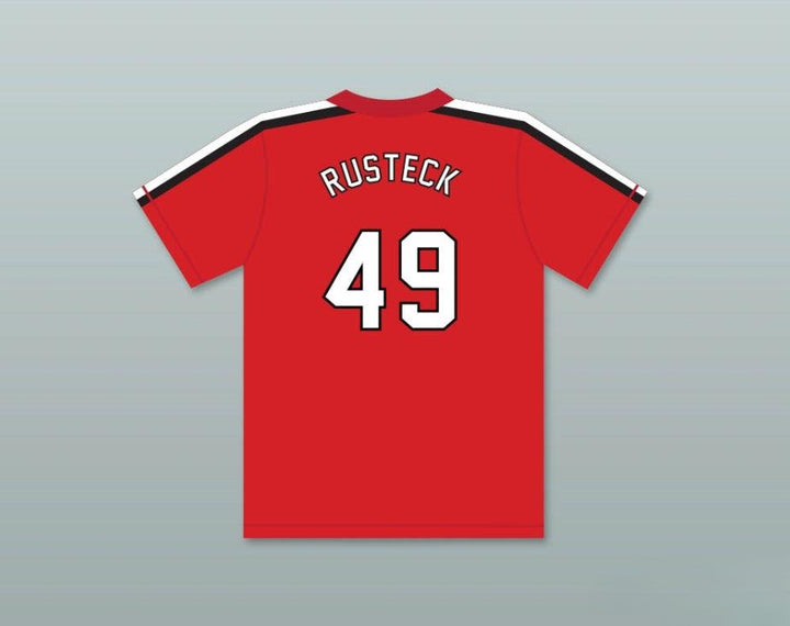 Custom Any Name Number DICK RUSTECK 49   RED BASEBALL JERSEY THE BATTERED BASTARDS OF BASEBALL Top Stitched S-6XL