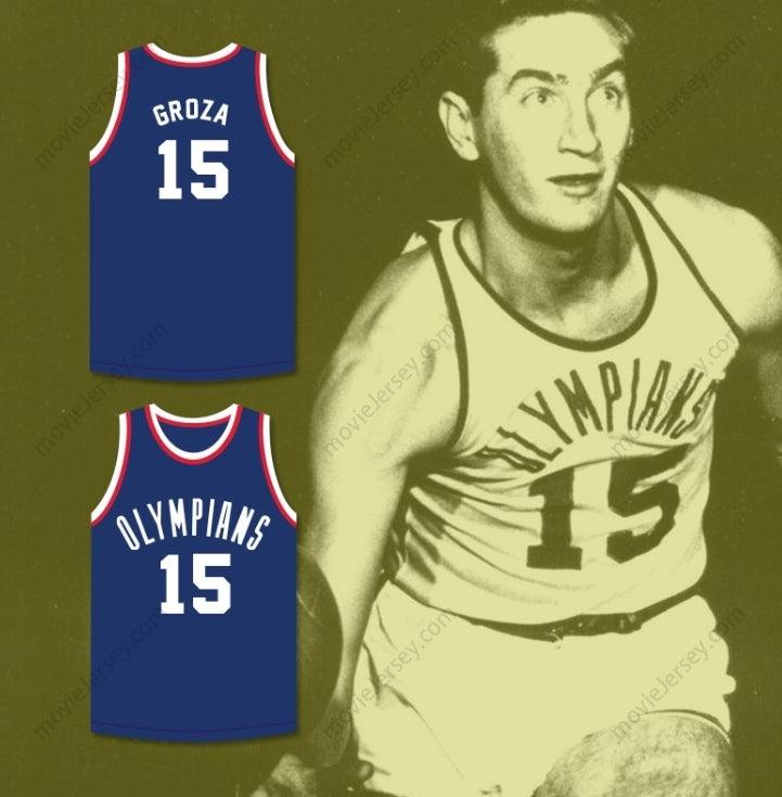 CUSTOM ANY Name Number ALEX GROZA 15  OLYMPIANS BLUE BASKETBALL JERSEY Top Stitched S-6XL