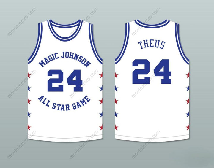 CUSTOM ANY Name Number REGGIE THEUS 24 MAGIC JOHNSON ALL STAR GAME WHITE BASKETBALL JERSEY 1988 MIDSUMMER NIGHT'S MAGIC CHARITY EVENT Top Stitched S-6XL