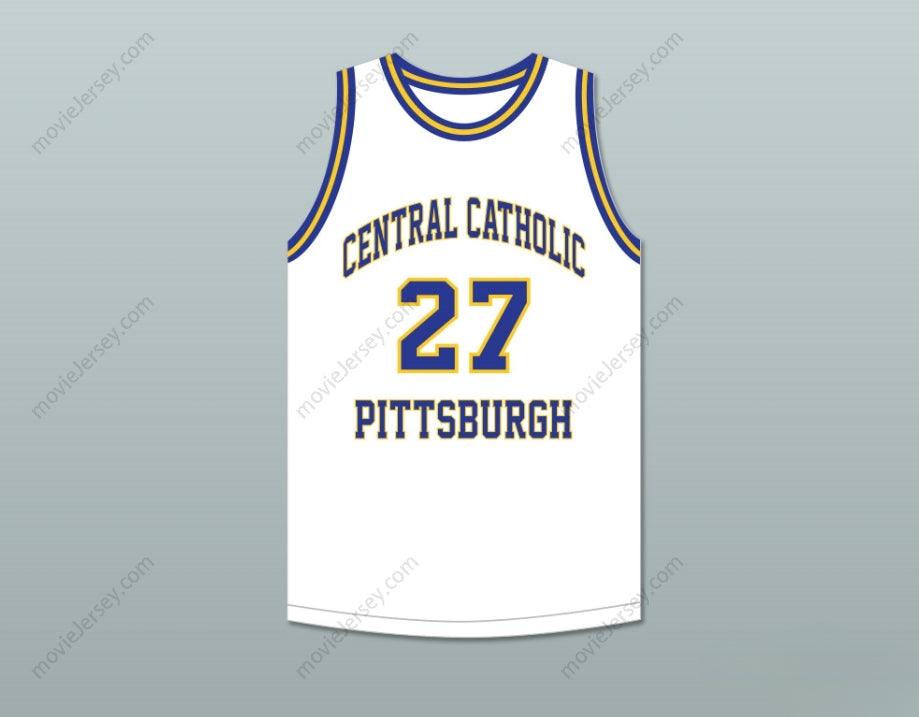 CUSTOM ANY Name Number JACK TWYMAN 27 CENTRAL CATHOLIC HIGH SCHOOL PITTSBURGH VIKINGS WHITE BASKETBALL JERSEY Top Stitched S-6XL