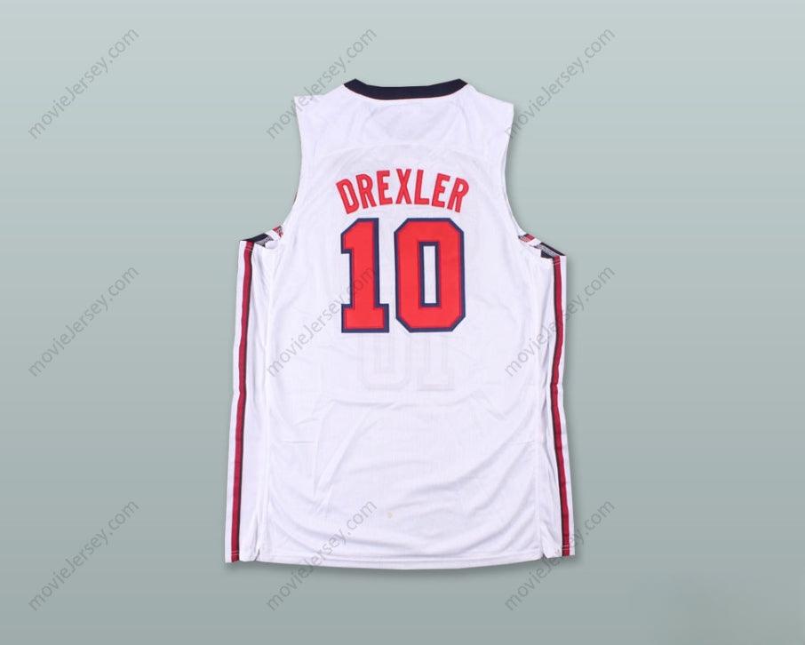 CUSTOM ANY Name Number CLYDE DREXLER 10 USA WHITE BASKETBALL JERSEY Top Stitched S-6XL