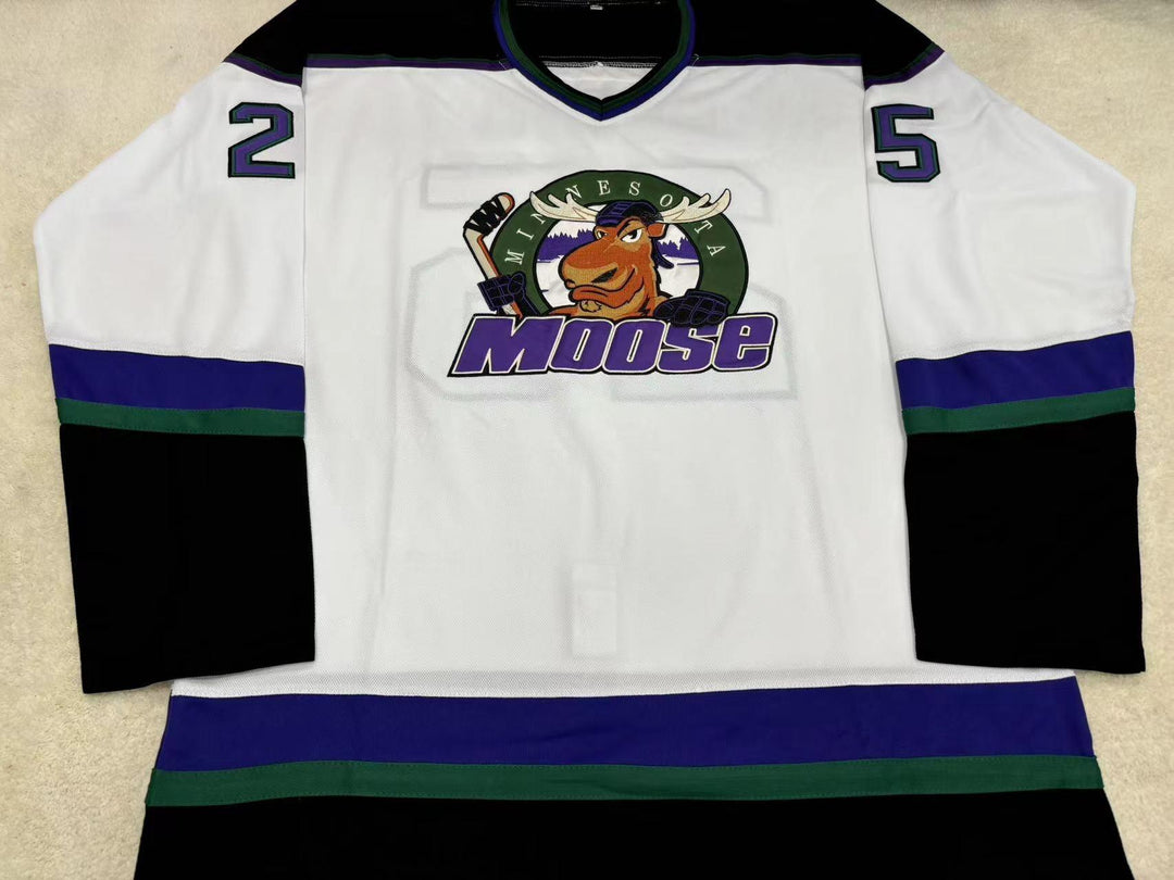 Custom Any Name Number STEPHANE MORIN 25 MINNESOTA MOOSE WHITE HOCKEY JERSEY Top Stitched S-6XL