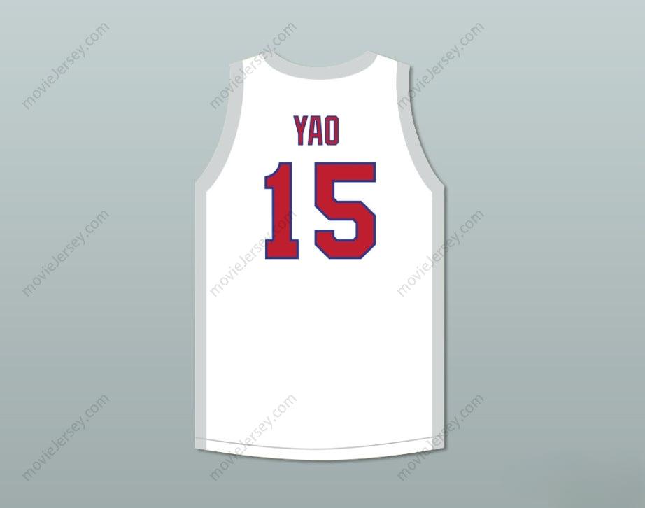 CUSTOM ANY Name Number YAO MING 15 SHANGHAI SHARKS ALTERNATE WHITE BASKETBALL JERSEY WITH CBA PATCH Top Stitched S-6XL