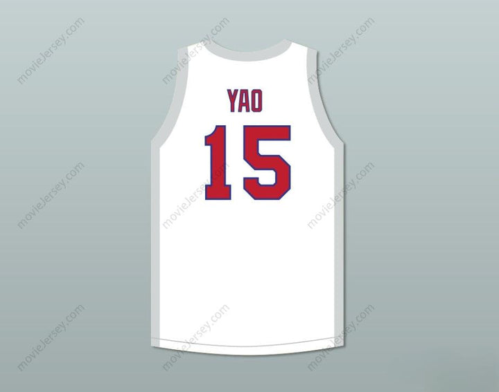 CUSTOM ANY Name Number YAO MING 15 SHANGHAI SHARKS ALTERNATE WHITE BASKETBALL JERSEY WITH CBA PATCH Top Stitched S-6XL