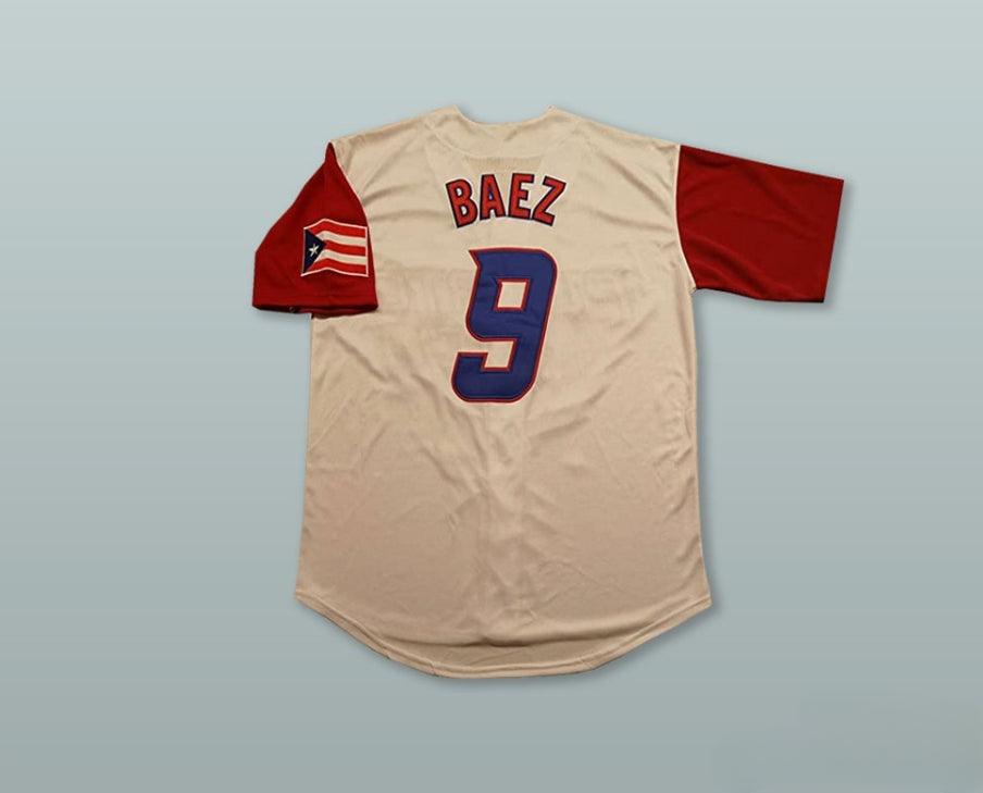 Custom Any Name Number JAVIER BAEZ 9 PUERTO RICO LIGHT TAN BASEBALL JERSEY Top Stitched S-6XL