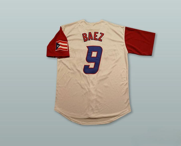 Custom Any Name Number JAVIER BAEZ 9 PUERTO RICO LIGHT TAN BASEBALL JERSEY Top Stitched S-6XL