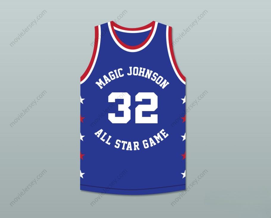 CUSTOM ANY Name Number MAGIC JOHNSON 32 MAGIC JOHNSON ALL STAR GAME BLUE BASKETBALL JERSEY 1986 MIDSUMMER NIGHT'S MAGIC CHARITY EVENT Top Stitched S-6XL