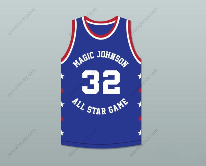 CUSTOM ANY Name Number MAGIC JOHNSON 32 MAGIC JOHNSON ALL STAR GAME BLUE BASKETBALL JERSEY 1986 MIDSUMMER NIGHT'S MAGIC CHARITY EVENT Top Stitched S-6XL