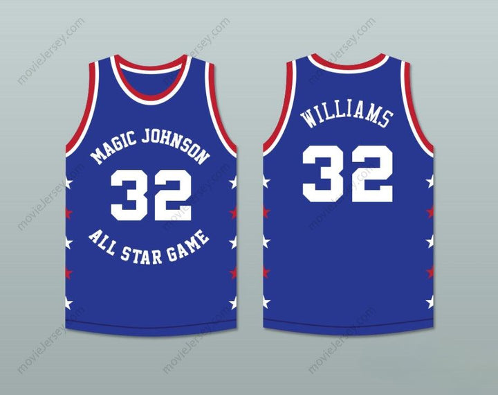 CUSTOM ANY Name Number HERB WILLIAMS 32 MAGIC JOHNSON ALL STAR GAME BLUE BASKETBALL JERSEY 1986 MIDSUMMER NIGHT'S MAGIC CHARITY EVENT Top Stitched S-6XL