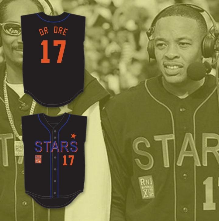 Custom Any Name Number DR DRE 17 STARS SOFTBALL JERSEY 10TH ANNUAL ROCK 'N JOCK SOFTBALL CHALLENGE 1999 Top Stitched S-6XL