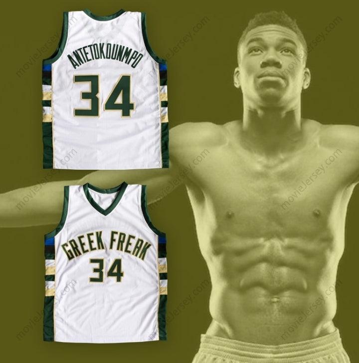CUSTOM ANY Name Number GIANNIS ANTETOKOUNMPO 34 GREEK FREAK WHITE BASKETBALL JERSEY Top Stitched S-6XL