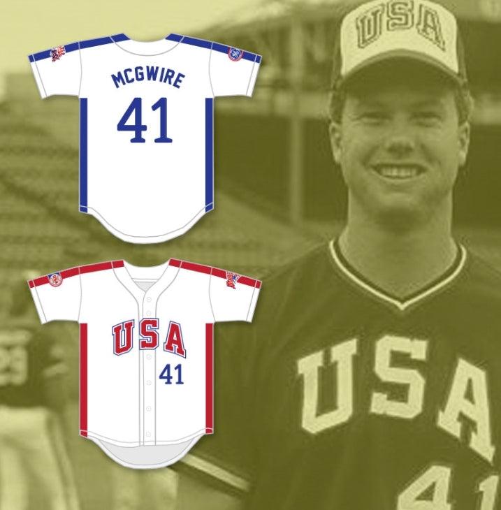 Custom Any Name Number MARK MCGWIRE 41 1984 USA TEAM WHITE BUTTON DOWN BASEBALL JERSEY Top Stitched S-6XL