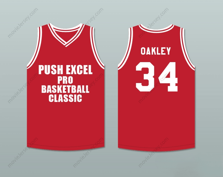 CUSTOM ANY Name Number CHARLES OAKLEY 34 PUSH EXCEL PRO BASKETBALL CLASSIC RED BASKETBALL JERSEY 1988 CHARITY EVENT Top Stitched S-6XL