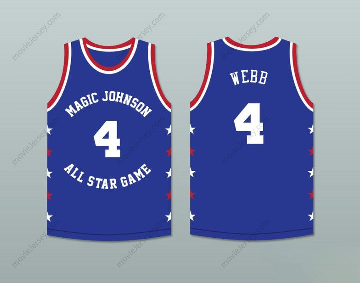 CUSTOM ANY Name Number SPUD WEBB 4 MAGIC JOHNSON ALL STAR GAME BLUE BASKETBALL JERSEY 1986 MIDSUMMER NIGHT'S MAGIC CHARITY EVENT Top Stitched S-6XL