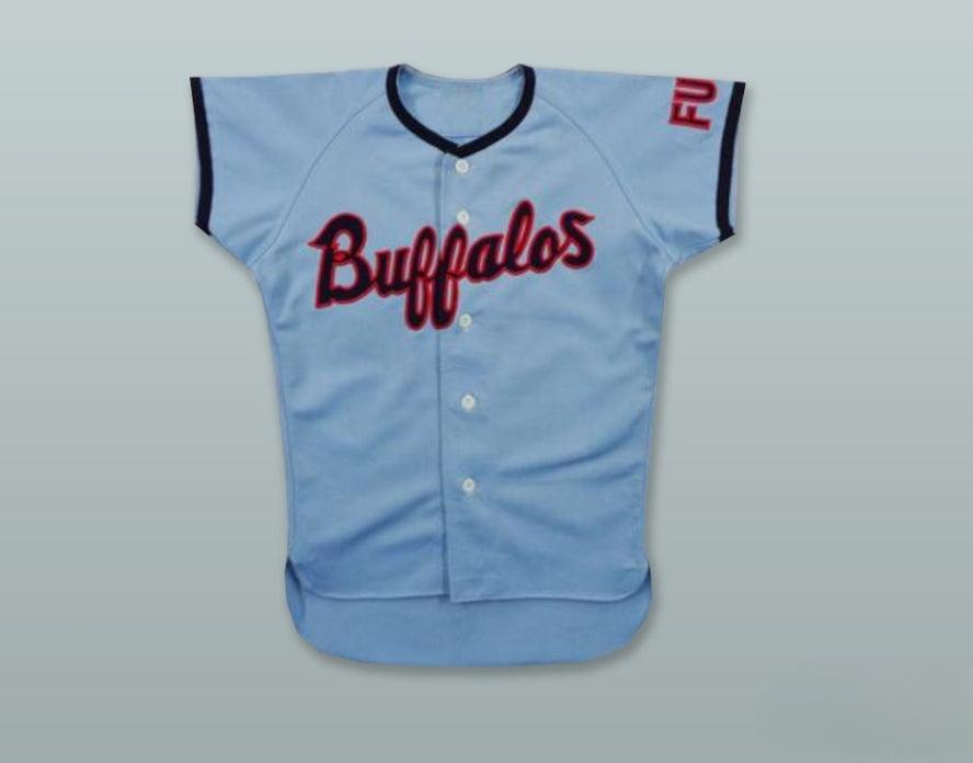 Custom Any Name Number FUCHU BUFFALOS 11 LIGHT BLUE BUTTON DOWN BASEBALL JERSEY Top Stitched S-6XL
