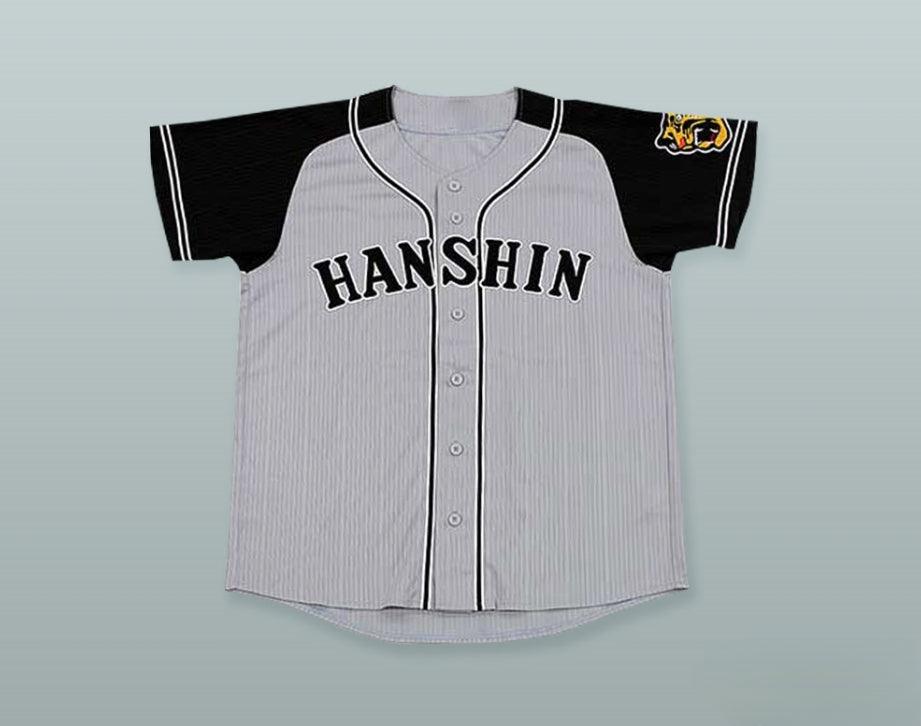 Custom Any Name Number HANSHIN TIGERS GRAY BASEBALL JERSEY WITH PATCH Top Stitched S-6XL