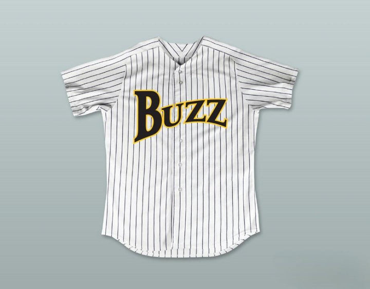 Custom Any Name Number JUAN LOPEZ 10 BUZZ WHITE PINSTRIPED BASEBALL JERSEY MAJOR LEAGUE: BACK TO THE MINORS Top Stitched S-6XL