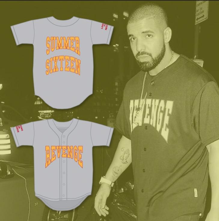 Custom Any Name Number DRAKE SUMMER SIXTEEN REVENGE LOOKING FOR REVENGE GRAY BASEBALL JERSEY Top Stitched S-6XL