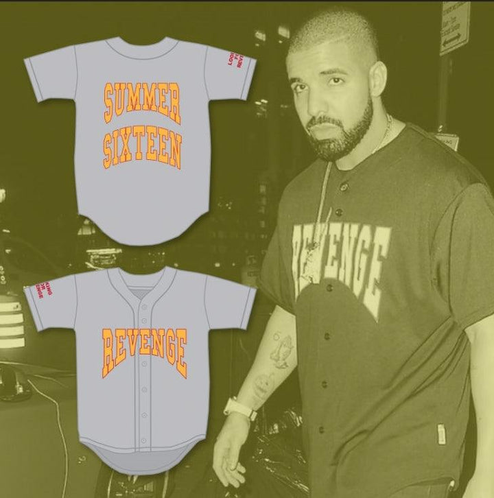 Custom Any Name Number DRAKE SUMMER SIXTEEN REVENGE LOOKING FOR REVENGE GRAY BASEBALL JERSEY Top Stitched S-6XL