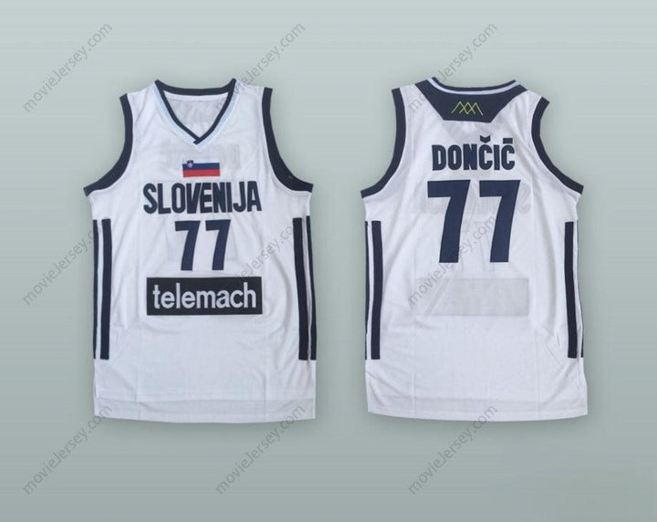CUSTOM ANY Name Number LUKA DONCIC 77 SLOVENIJA WHITE BASKETBALL JERSEY Top Stitched S-6XL