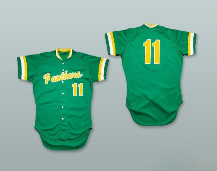 Custom Any Name Number PANTHERS 11 GREEN BUTTON DOWN BASEBALL JERSEY Top Stitched S-6XL