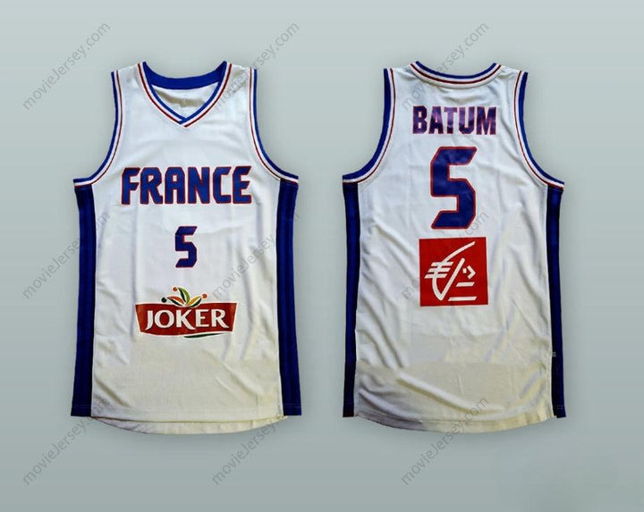 CUSTOM ANY Name Number NICOLAS BATUM 5 FRANCE NATIONAL TEAM WHITE BASKETBALL JERSEY Top Stitched S-6XL