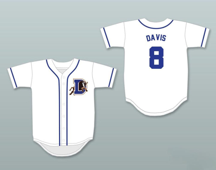 Custom Any Name Number CRASH DAVIS 8  BUTTON DOWN WHITE BASEBALL JERSEY Top Stitched S-6XL