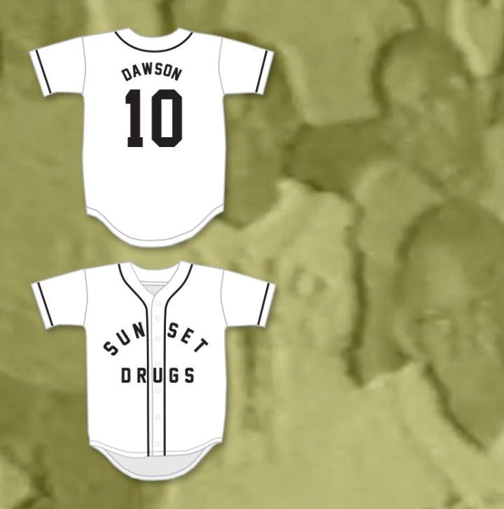 Custom Any Name Number ANDRE DAWSON 10 SUNSET DRUGS LITTLE LEAGUE WHITE BASEBALL JERSEY 2 Top Stitched S-6XL