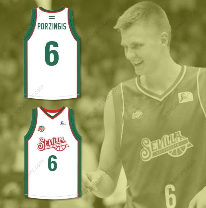 CUSTOM ANY Name Number KRISTAPS PORZINGIS 6 BALONCESTO SEVILLA WHITE BASKETBALL JERSEY Top Stitched S-6XL