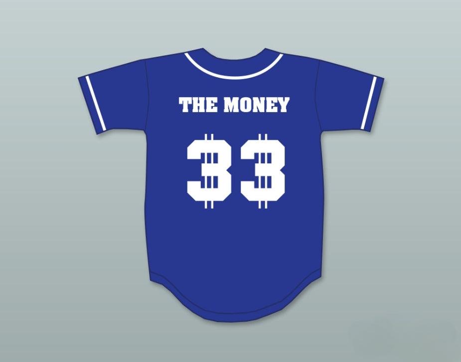 Custom Any Name Number S MCMAHON THE MONEY 33 BLUE BUTTON DOWN BASEBALL JERSEY Top Stitched S-6XL