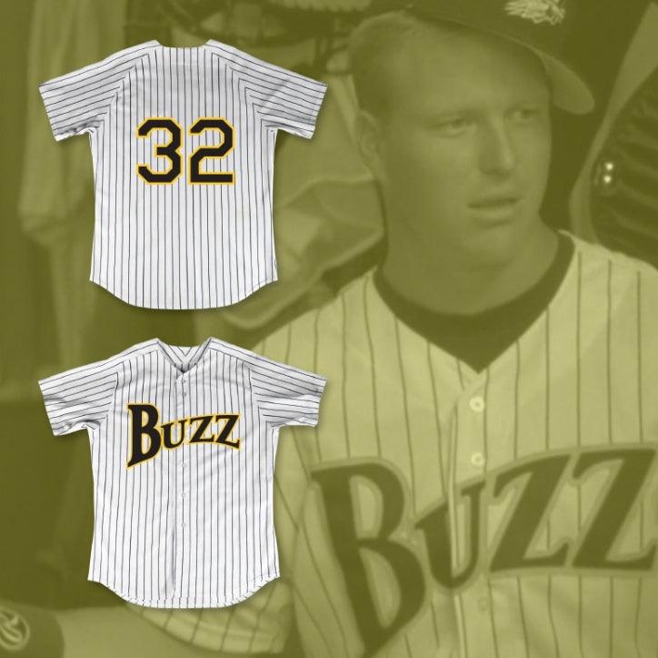 Custom Any Name Number RUBE BAKER 32 BUZZ WHITE PINSTRIPED BASEBALL JERSEY MAJOR LEAGUE: BACK TO THE MINORS Top Stitched S-6XL