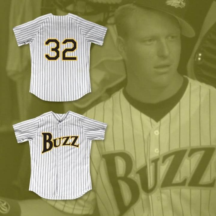 Custom Any Name Number RUBE BAKER 32 BUZZ WHITE PINSTRIPED BASEBALL JERSEY MAJOR LEAGUE: BACK TO THE MINORS Top Stitched S-6XL