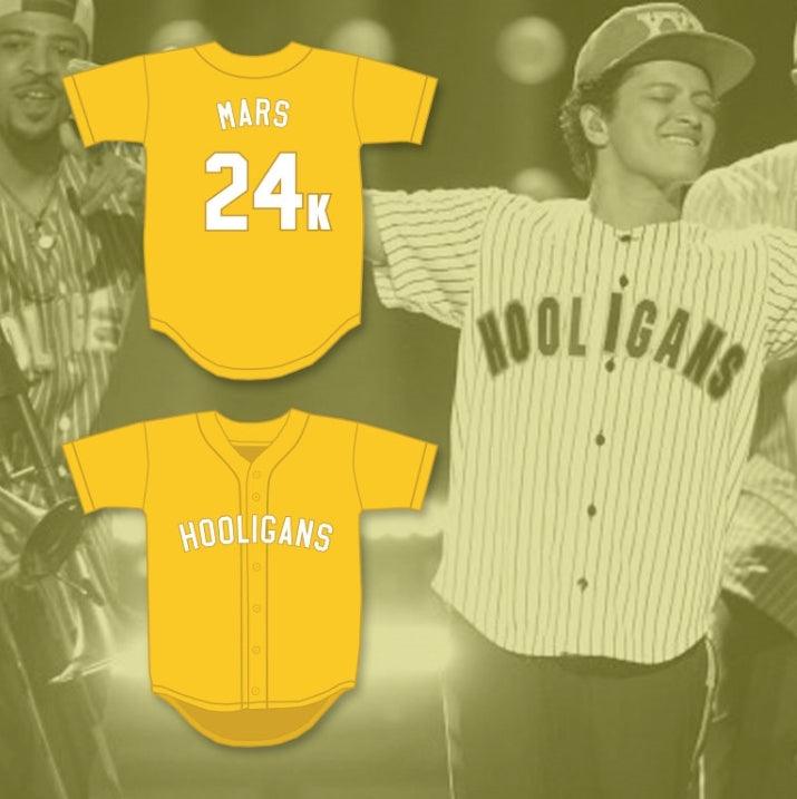 Custom Any Name Number BRUNO MARS 24K HOOLIGANS GOLD BASEBALL JERSEY BET AWARDS Top Stitched S-6XL
