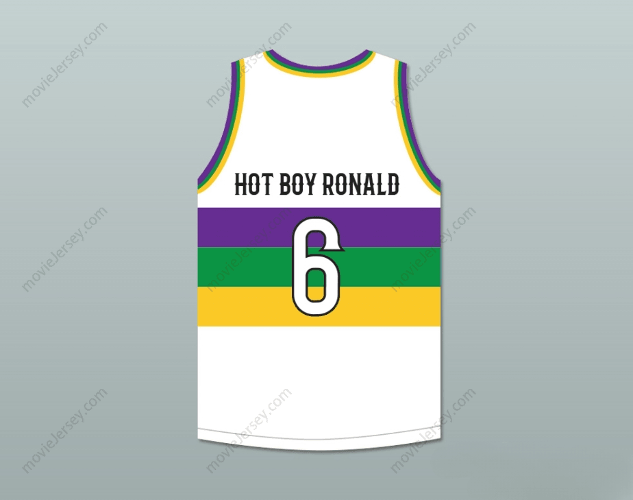 CUSTOM ANY Name Number HOT BOY RONALD 6 NOLA BOUNCE WHITE BASKETBALL JERSEY Top Stitched S-6XL