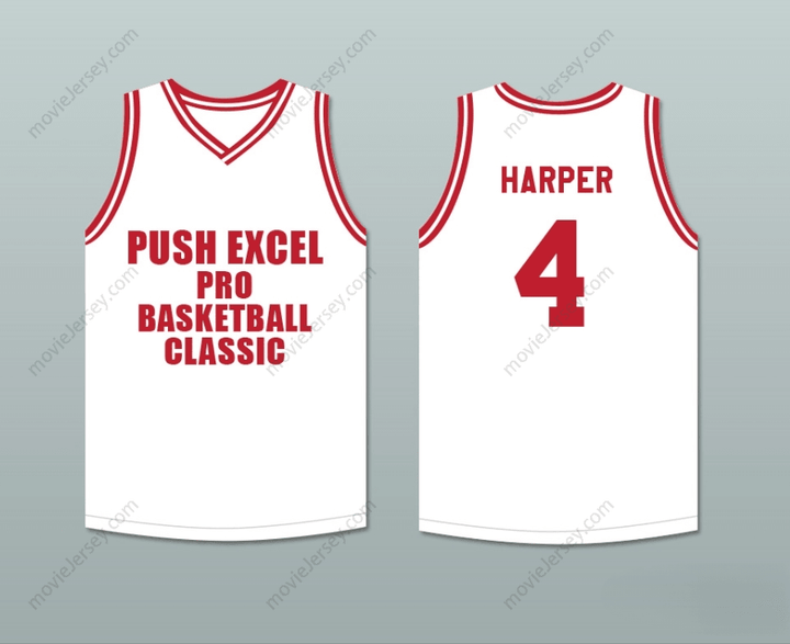 CUSTOM ANY Name Number RON HARPER 4 PUSH EXCEL PRO BASKETBALL CLASSIC WHITE BASKETBALL JERSEY 1988 CHARITY EVENT Top Stitched S-6XL