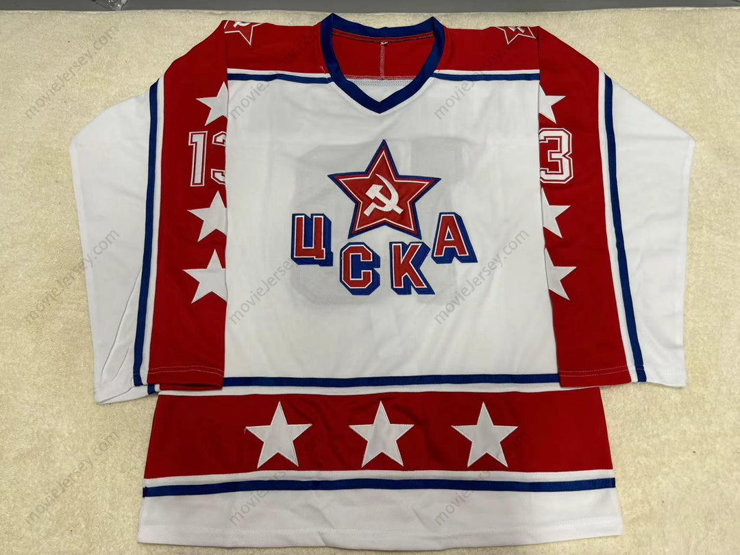 Custom Any Name Number VALERI KAMENSKY 13 SOVIET CENTRAL RED ARMY WHITE HOCKEY JERSEY Top Stitched S-6XL