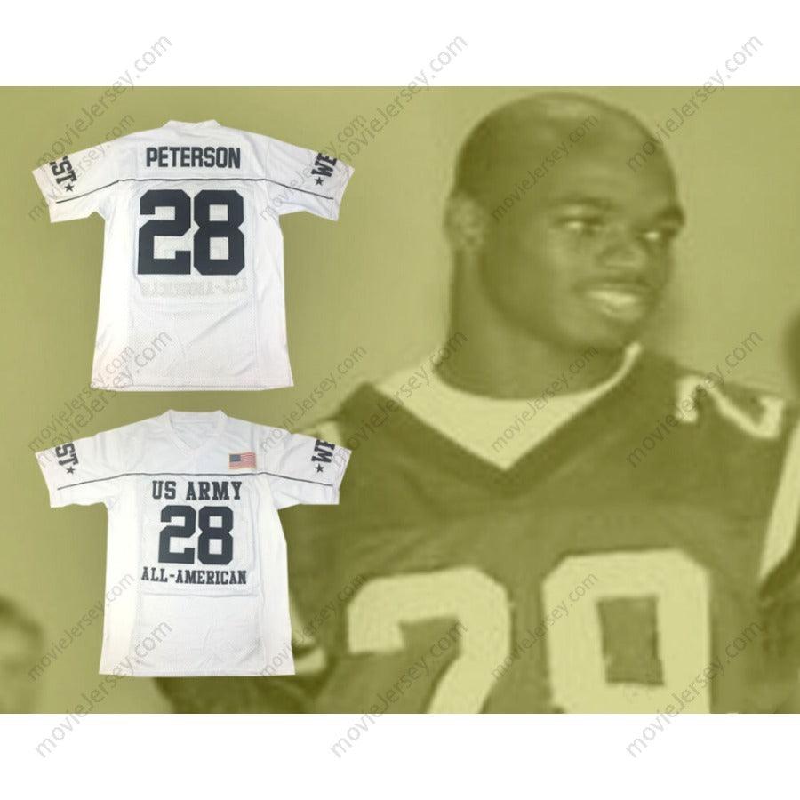 CUSTOM ANY Name Number ADRIAN PETERSON 28 U.S. ARMY HIGH SCHOOL ALL-AMERICAN WEST WHITE FOOTBALL JERSEY Top Stitched S-6XL