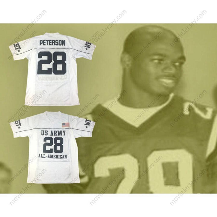 CUSTOM ANY Name Number ADRIAN PETERSON 28 U.S. ARMY HIGH SCHOOL ALL-AMERICAN WEST WHITE FOOTBALL JERSEY Top Stitched S-6XL