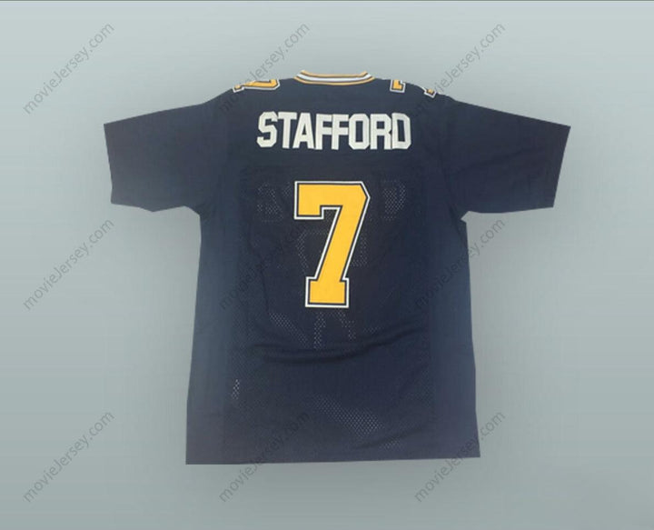 CUSTOM ANY Name Number MATTHEW STAFFORD 7 HIGHLAND PARK HIGH SCHOOL SCOTS DARK BLUE FOOTBALL JERSEY Top Stitched S-6XL