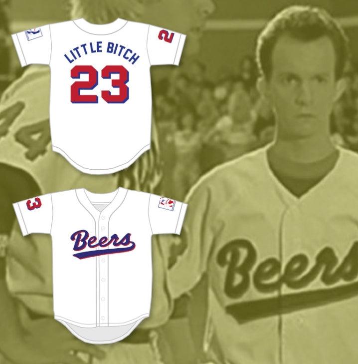 Custom Any Name Number KENNY 'LITTLE BITCH' SCOLARI 23  BEERS BASEKETBALL WHITE BASEBALL JERSEY Top Stitched S-6XL