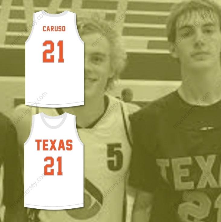 CUSTOM ANY Name Number ALEX CARUSO 21 TEXAS D1 AMBASSADORS  WHITE BASKETBALL JERSEY 2 Top Stitched S-6XL