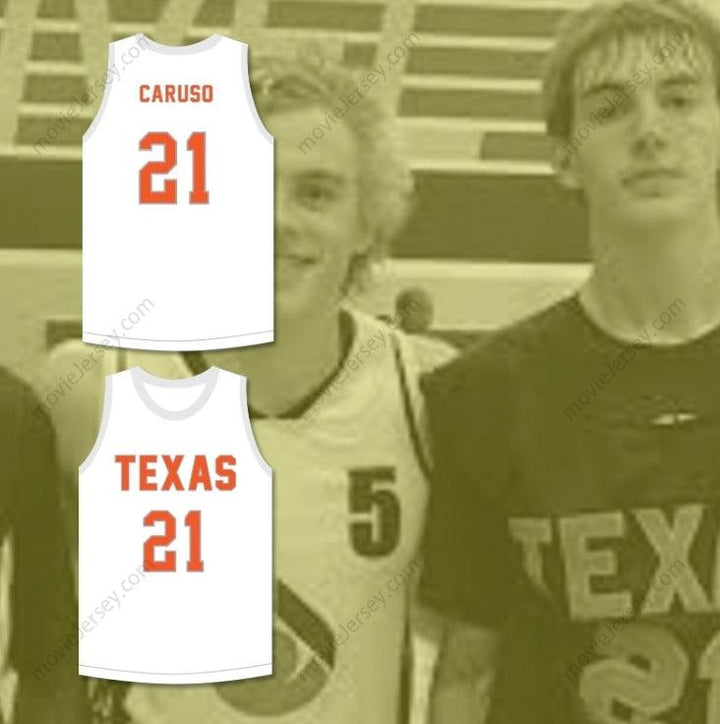 CUSTOM ANY Name Number ALEX CARUSO 21 TEXAS D1 AMBASSADORS  WHITE BASKETBALL JERSEY 2 Top Stitched S-6XL