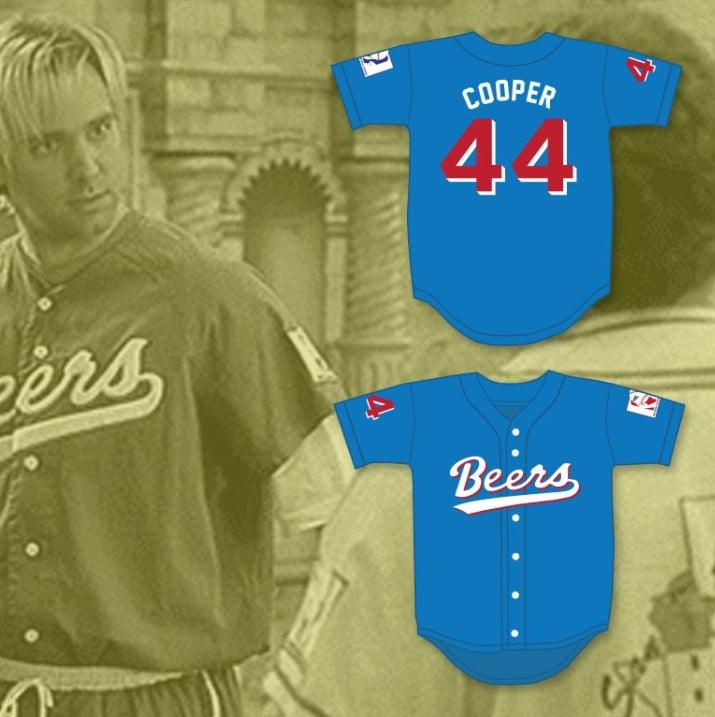 Custom Any Name Number JOE COOPER 44  BEERS BASEKETBALL BLUE BASEBALL JERSEY Top Stitched S-6XL