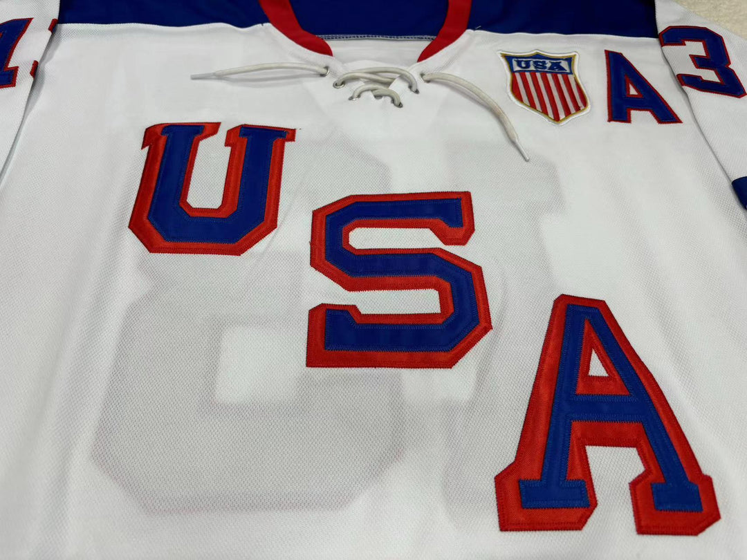 Custom Any Name Number COLE CAUFIELD 13 USA WHITE HOCKEY JERSEY Top Stitched S-6XL