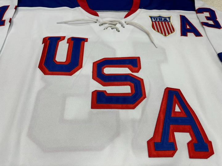 Custom Any Name Number COLE CAUFIELD 13 USA WHITE HOCKEY JERSEY Top Stitched S-6XL