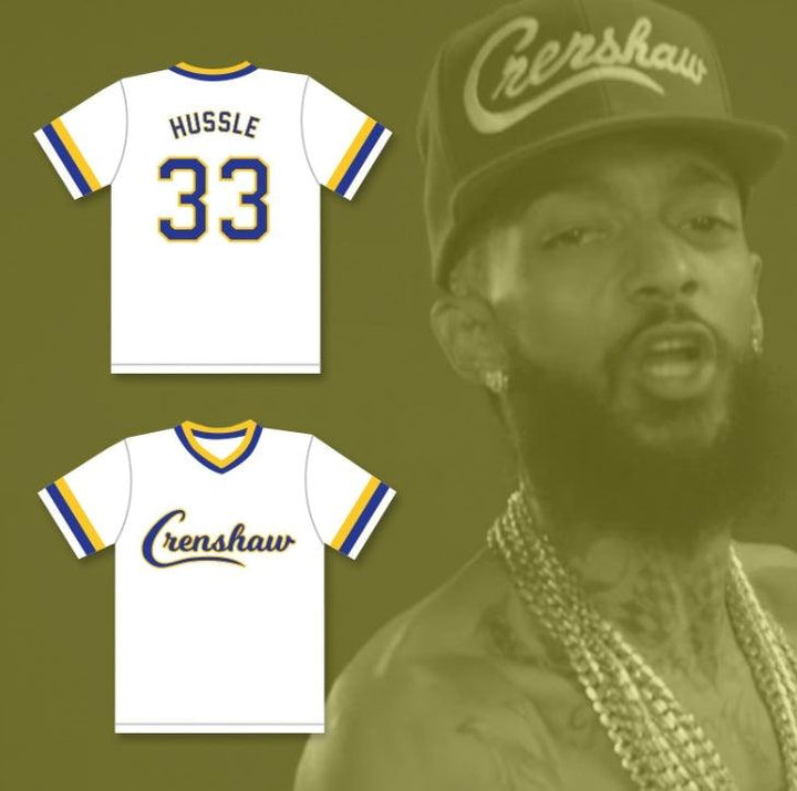 Custom Any Name Number NIPSEY HUSSLE 33 CRENSHAW HIGH SCHOOL WHITE BASEBALL JERSEY Top Stitched S-6XL