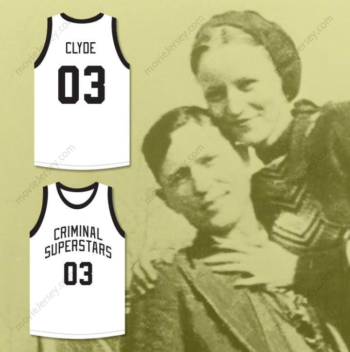 CUSTOM ANY Name Number BONNIE & CLYDE CRIMINAL SUPERSTARS CLYDE 03 WHITE BASKETBALL JERSEY Top Stitched S-6XL